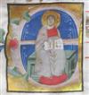 MANUSCRIPT LEAF GOD AS CHRIST-LOGOS. Vellum leaf from Latin antiphonary with historiated initial E. Bologna, 14th century